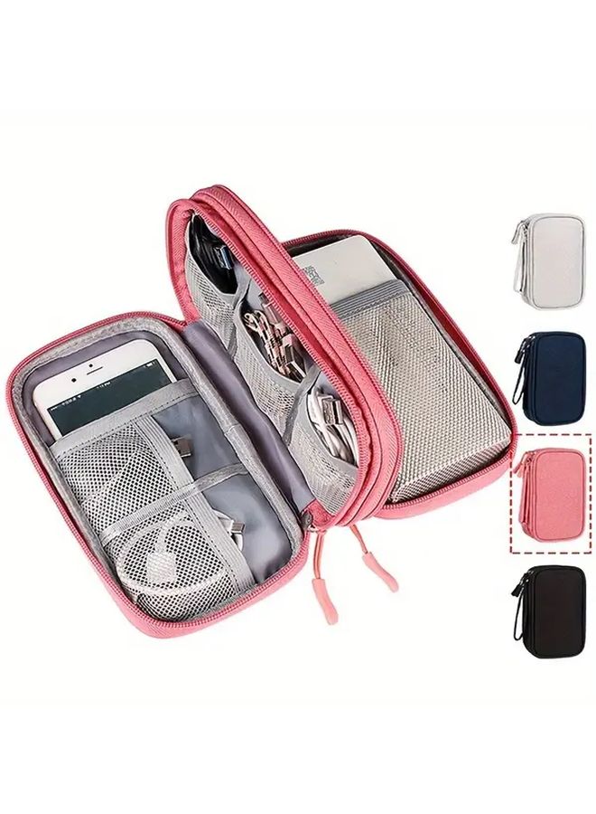 Double Black Waterproof Oxford Electronic Case Organizer With Mesh Pockets For Chargers Cables USB Headphones Travel Commuting - Image 1