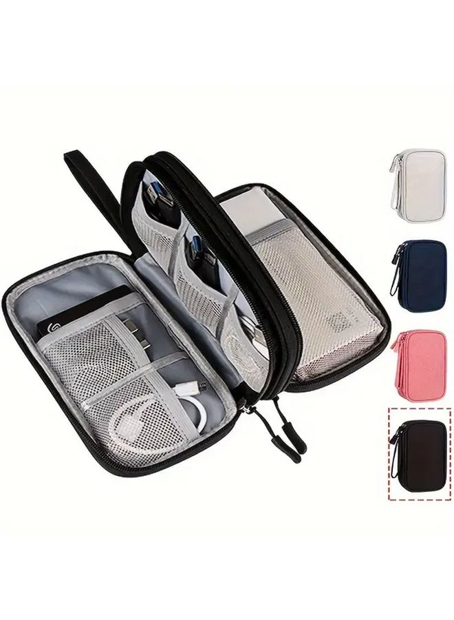 Double Black Waterproof Oxford Electronic Case Organizer With Mesh Pockets For Chargers Cables USB Headphones Travel Commuting - Image 4