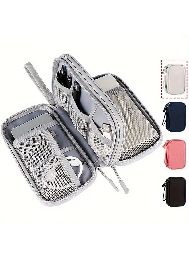 Double Black Waterproof Oxford Electronic Case Organizer With Mesh Pockets For Chargers Cables USB Headphones Travel Commuting - Image 5