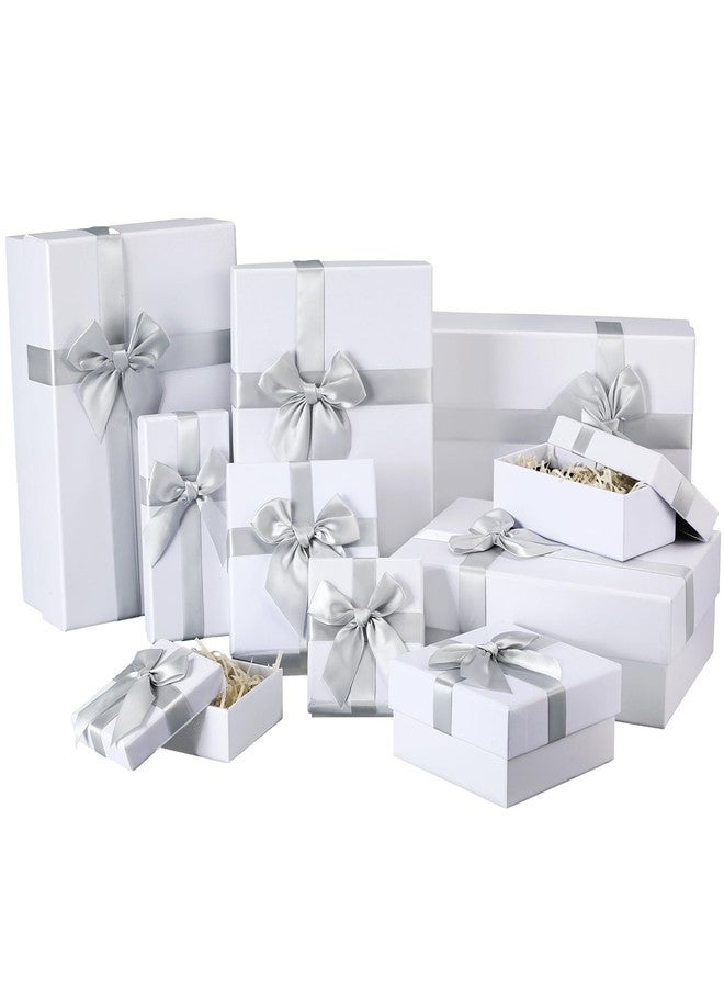 Tenceur 10 Pcs Gift Boxes with Lids Heavy Duty Nested Assorted Sizes Cardboard Gift Boxes for Presents with Ribbon for Xmas Holiday Present(White,5 Size - Image 1