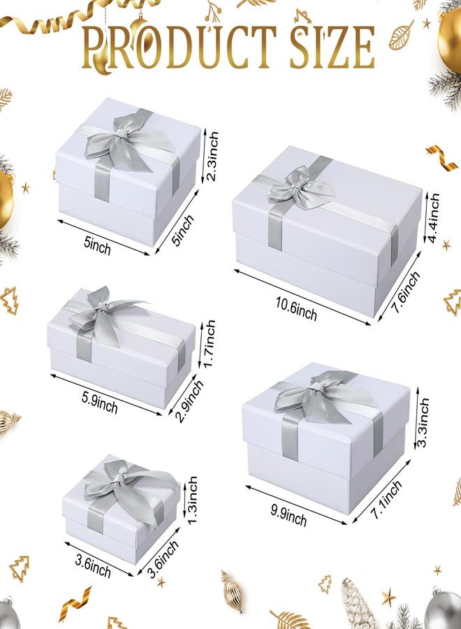 Tenceur 10 Pcs Gift Boxes with Lids Heavy Duty Nested Assorted Sizes Cardboard Gift Boxes for Presents with Ribbon for Xmas Holiday Present(White,5 Size - Image 2