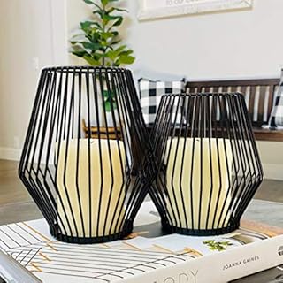 SUJUN Black Metal Wire Tea Light Candle Holders for Indoor Outdoor,Set of 2 Events,Parties and Wedding Decorations - Image 1