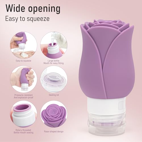 Mabnuby 3 OZ Travel Bottles Leakproof for Travel TSA Approved & Refillable Mini Cream Containers Set 8 Pack – Silicone Squeeze Tube Rose Bottle for Shampoo Lotion Body Wash BPA Free with Bag, Purple - Image 5
