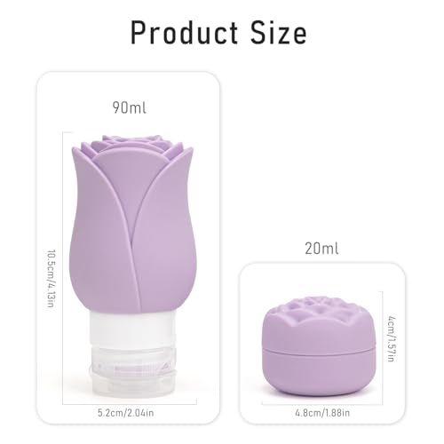 Mabnuby 3 OZ Travel Bottles Leakproof for Travel TSA Approved & Refillable Mini Cream Containers Set 8 Pack – Silicone Squeeze Tube Rose Bottle for Shampoo Lotion Body Wash BPA Free with Bag, Purple - Image 2