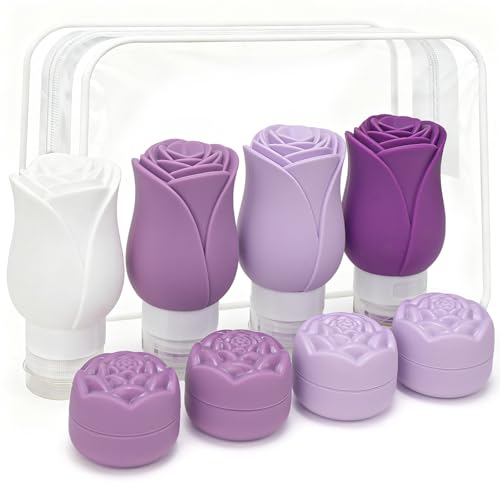 Mabnuby 3 OZ Travel Bottles Leakproof for Travel TSA Approved & Refillable Mini Cream Containers Set 8 Pack – Silicone Squeeze Tube Rose Bottle for Shampoo Lotion Body Wash BPA Free with Bag, Purple - Image 1