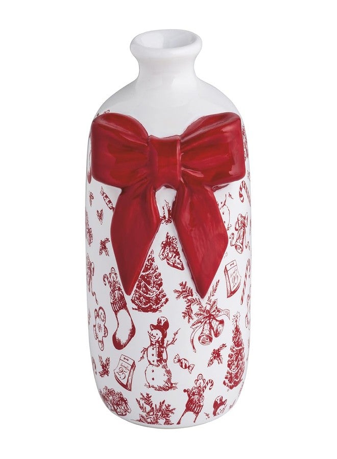 Mud Pie Christmas Bow Toile Bud Vase