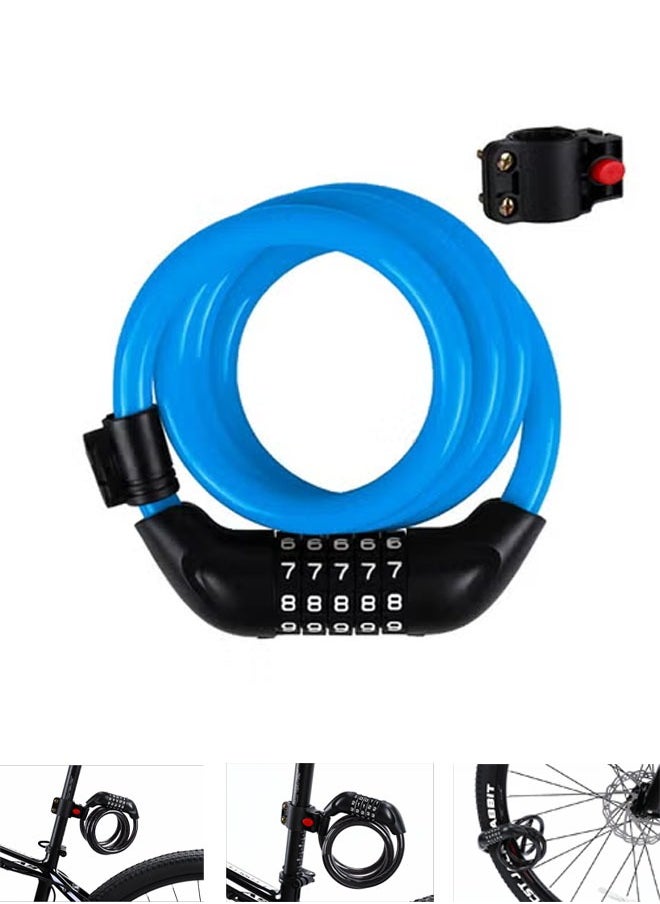 Bukela - Bike Lock, 4 Feet Bike Locks Cable, High Security 5 Digit Resettable Combination Coiling Bicycle Lock, Heavy Duty Anti Theft Cable Locks with Mounting Bracket, 1/2 Inch Diameter - Image 1