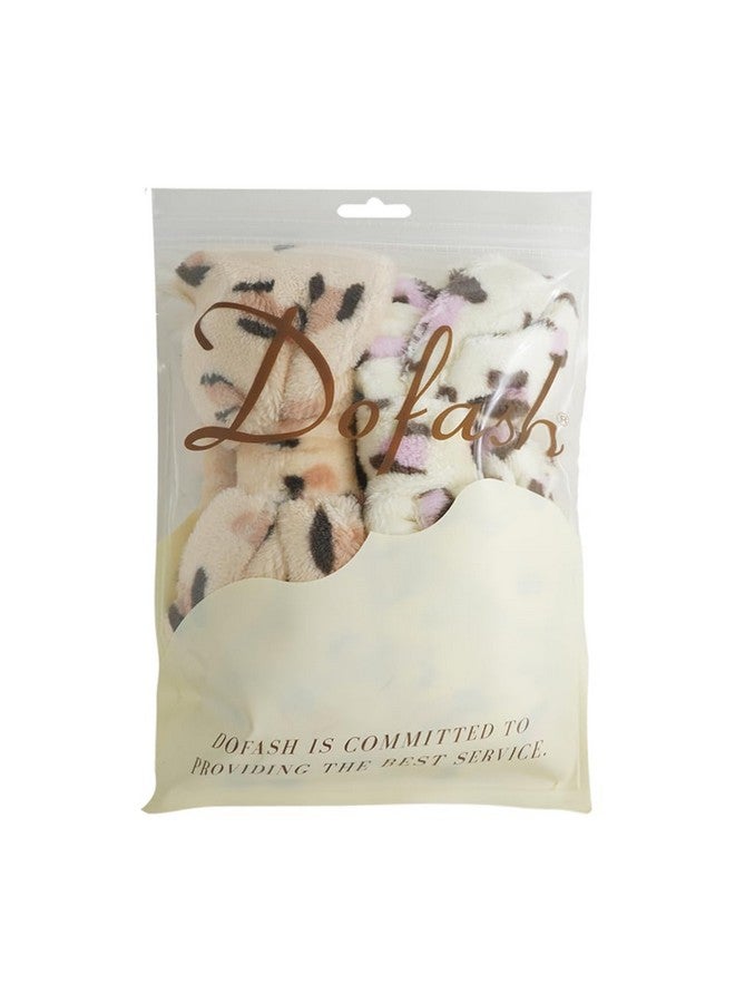 Dofash 2Pcs Cute Bowknot Makeup Headbands Washing Face Shower Hairbands Spa Headbands For Woman (Leopard Grain Black And Pink) - Image 1