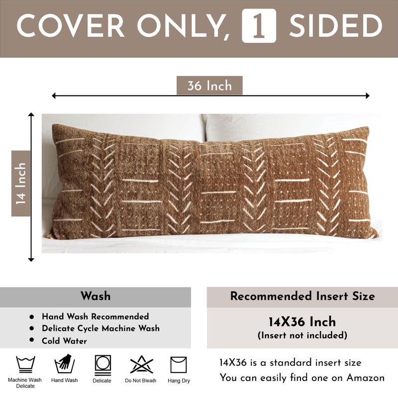 BlissBlush Boho Lumbar Throw Pillow Cover 14X36, Brown Decorative Long Accent Body Lumbar Pillow for Bed, Farmhouse Woven Textured Lumbar Pillowcase for Couch (Cover ONLY) - Image 3