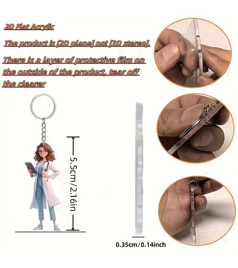 3 Acrylic Female Doctor Pattern Keychain R149 Valentine Gift - Image 2