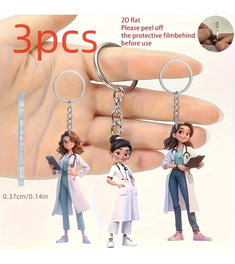3 Acrylic Female Doctor Pattern Keychain R149 Valentine Gift - Image 1