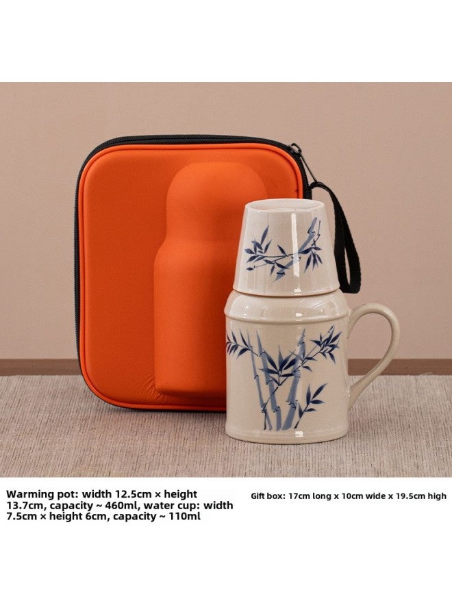 Ceramic Small Thermos Household Carry-on Vintage Cold Water Bottle To Make Tea Office Stuffy Teapot Creative Water Cup Mug-color:Bamboo Water Kettle + Teacup + Carrying Bag-capacity:About 460ml - Image 1