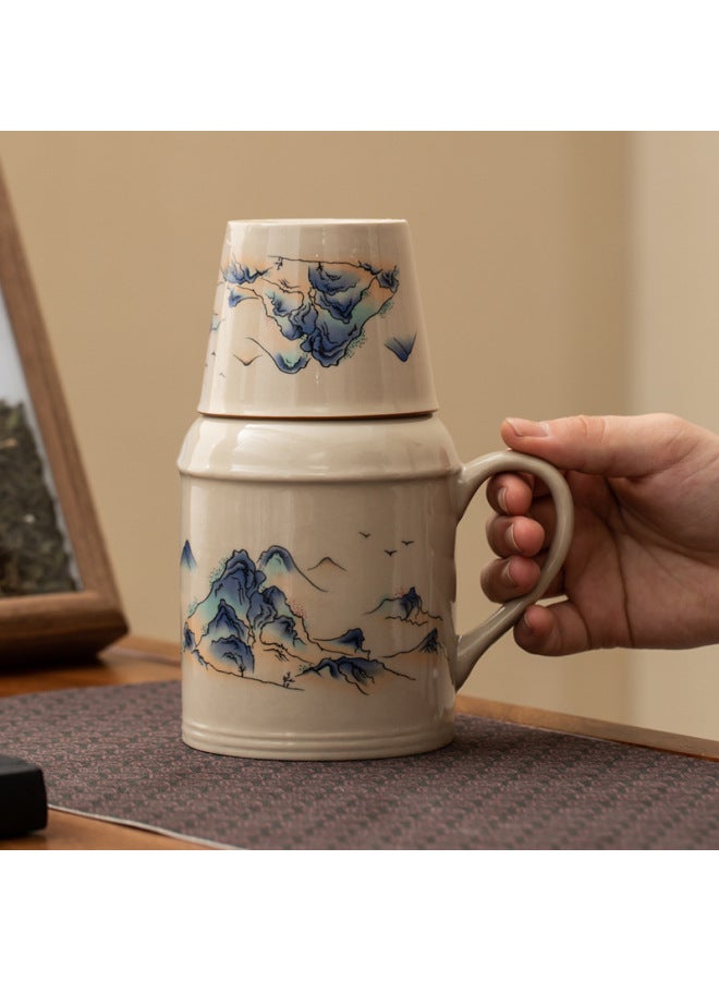 Ceramic Small Thermos Household Carry-on Vintage Cold Water Bottle To Make Tea Office Stuffy Teapot Creative Water Cup Mug-color:Bamboo Water Kettle + Teacup + Carrying Bag-capacity:About 460ml - Image 3