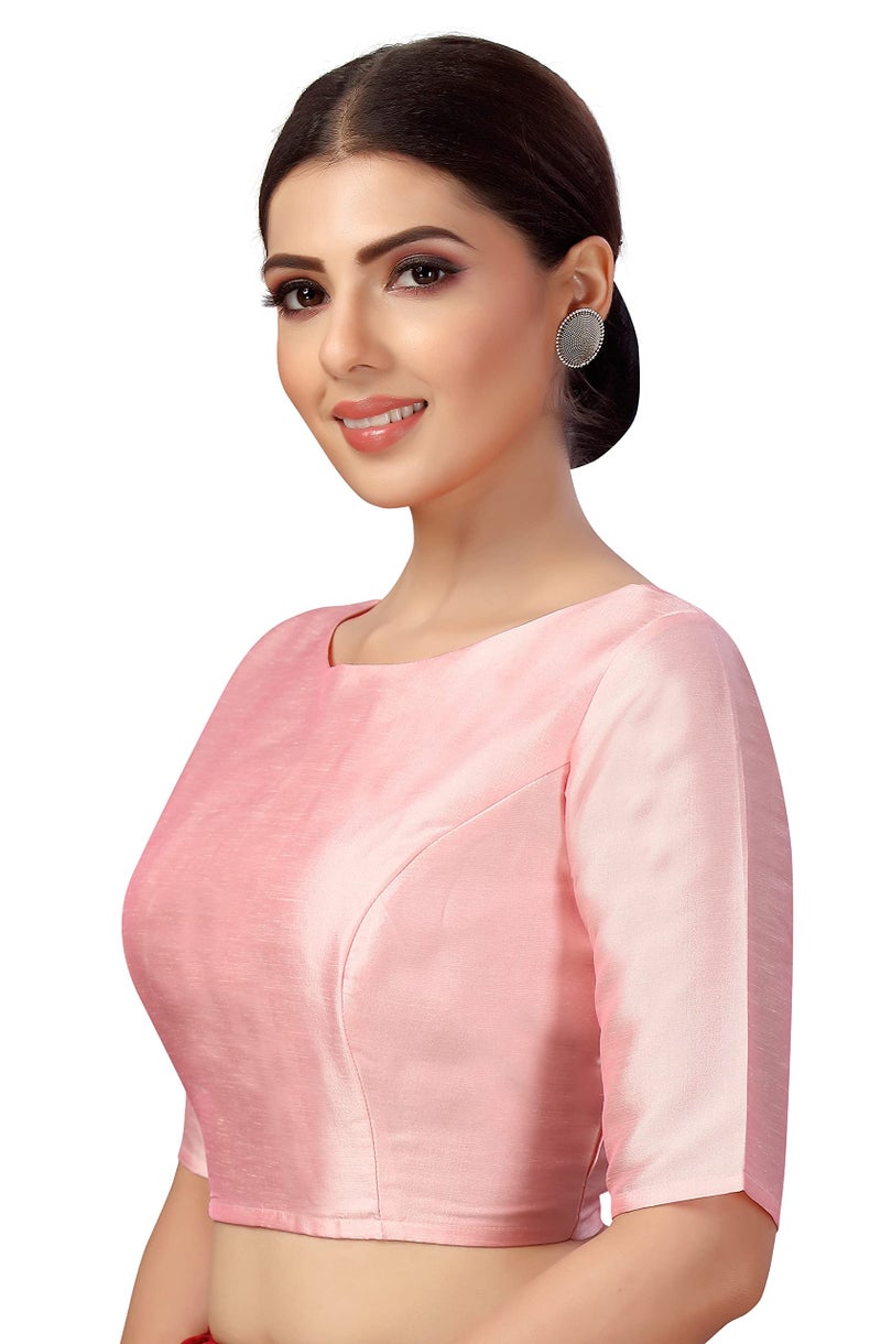 Studio Shringaar Women's Polyester Elbow Length Sleeves Plain Coloured Saree Blouse(Light Pink, 36) - Image 2