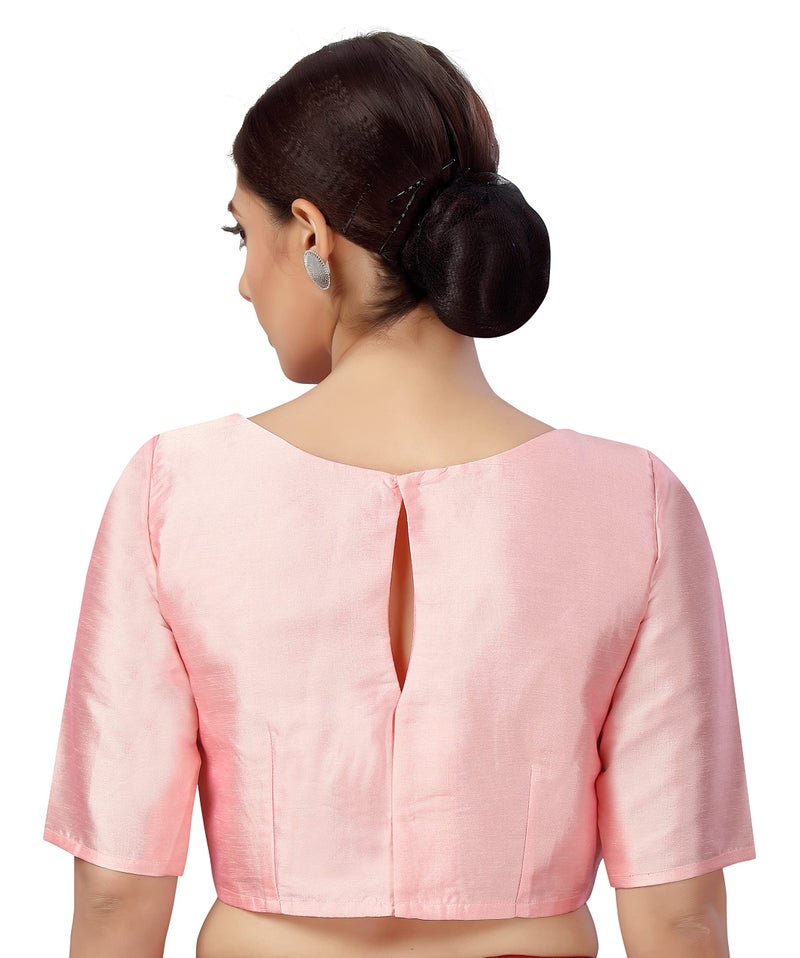 Studio Shringaar Women's Polyester Elbow Length Sleeves Plain Coloured Saree Blouse(Light Pink, 36) - Image 4