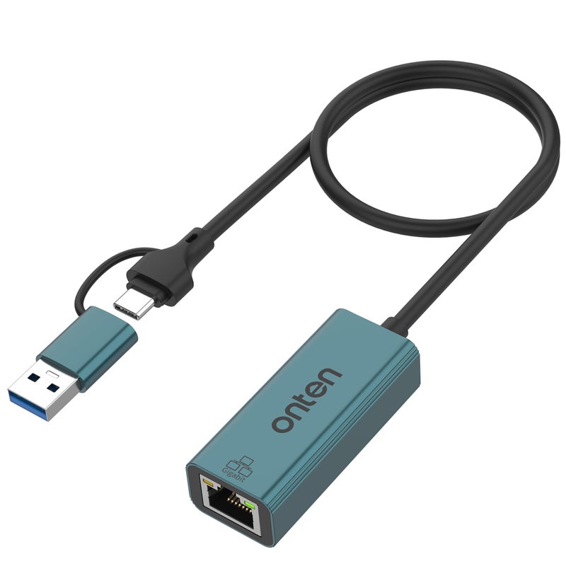 For ONTEN UE106+ Ethernet Adapter USB-A & USB-C RJ45 1000M - Image 1