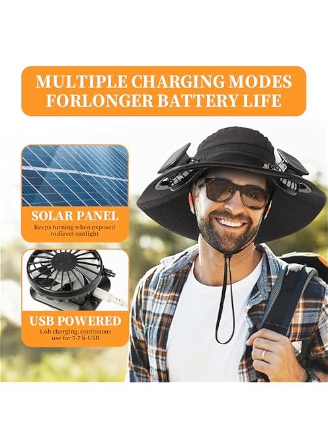 Captaintech Solar Powered Fan Hat with 2 Removable Fans Wide Brim Sun Hat for Outdoor Fishing, Hiking Gardening, USB Solar Charging - Image 2