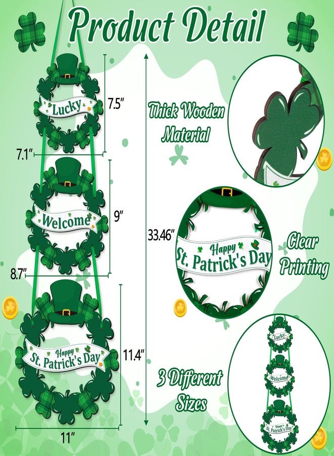 luck sea St Patricks Day Decorations Welcome Wreaths for Front Door Decor Saint Patrick’s Shamrock Sign for Irish March Home Wall Porch - Image 3