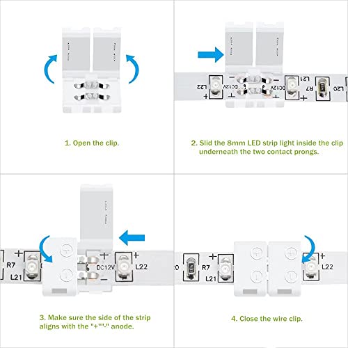 LightingWill 10pcs Pack Strip to Strip Unwired Gapless Solderless Snap Down 2Pin Conductor LED Strip Connector for 8mm Wide 3528 2835 Single Color Flex LED Strips - Image 5