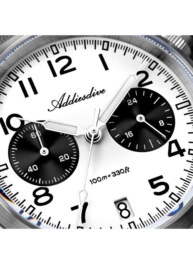 ADDIESDIVE Chronograph Watches for Men Women Synthetic Sapphire 100 M Waterproof Quartz Analog BGW9 Luminous Black and White Panda Watch - Image 3