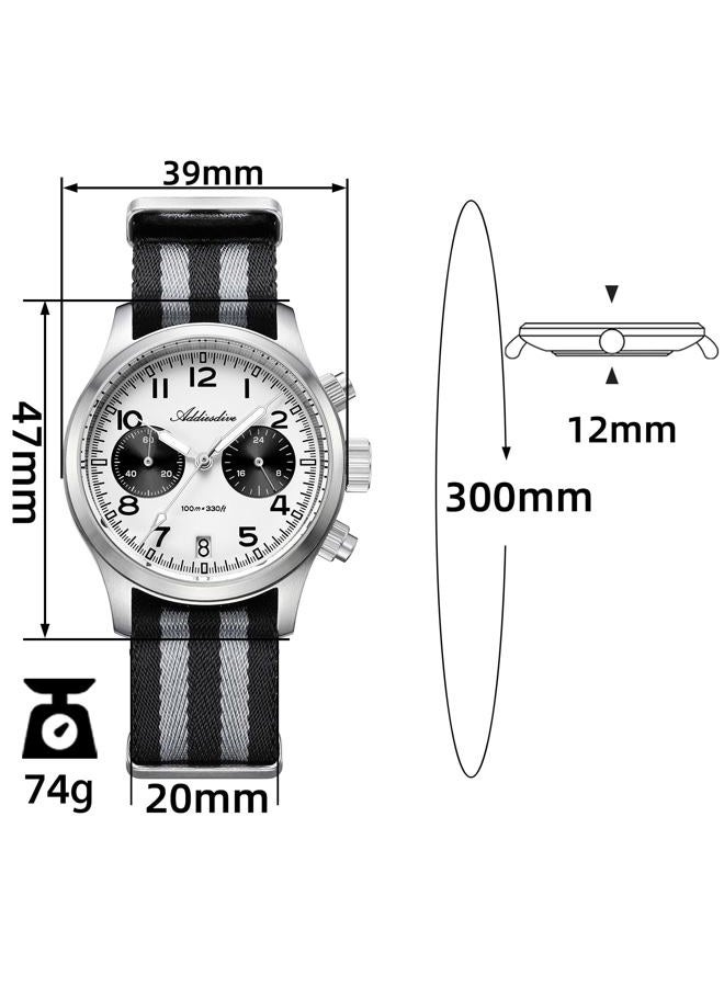 ADDIESDIVE Chronograph Watches for Men Women Synthetic Sapphire 100 M Waterproof Quartz Analog BGW9 Luminous Black and White Panda Watch - Image 2
