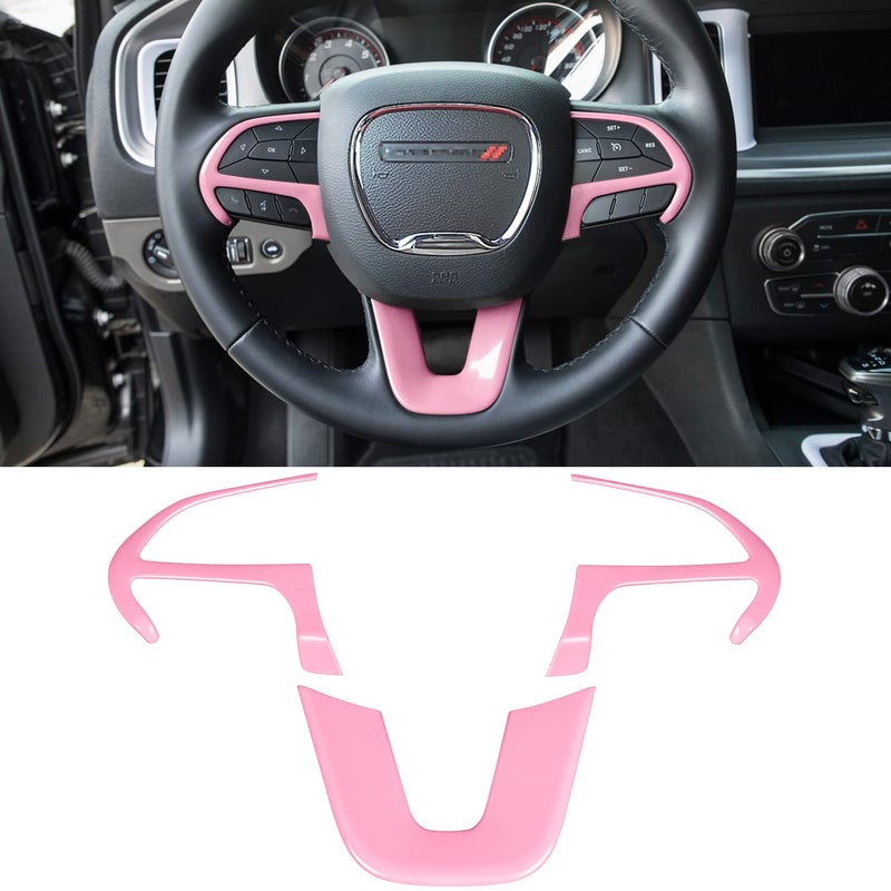 Steering Wheel Cover Trim Interior Accessories Decoration Kit for 20152024 Dodge Challenger Charger for 20142024 Dodge Durango Jeep Grand Cherokee SRT8 Pink 3PCS