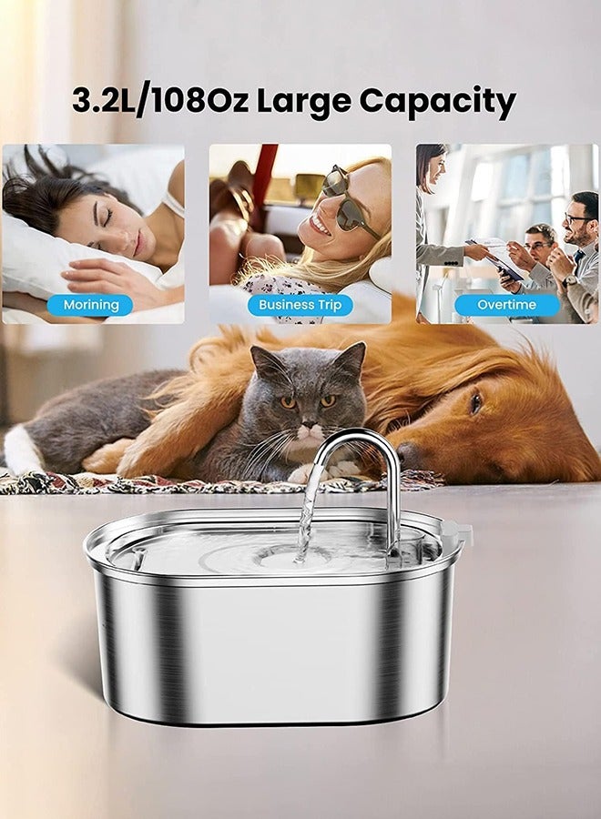 Garlo Cat Water Fountain Stainless Steel, 3,2L/108oz Pet Water Fountain, Automatic Cat Fountain with Quiet Pump, Dishwasher Safe Design, Suitable for Multiple Pets - Image 5