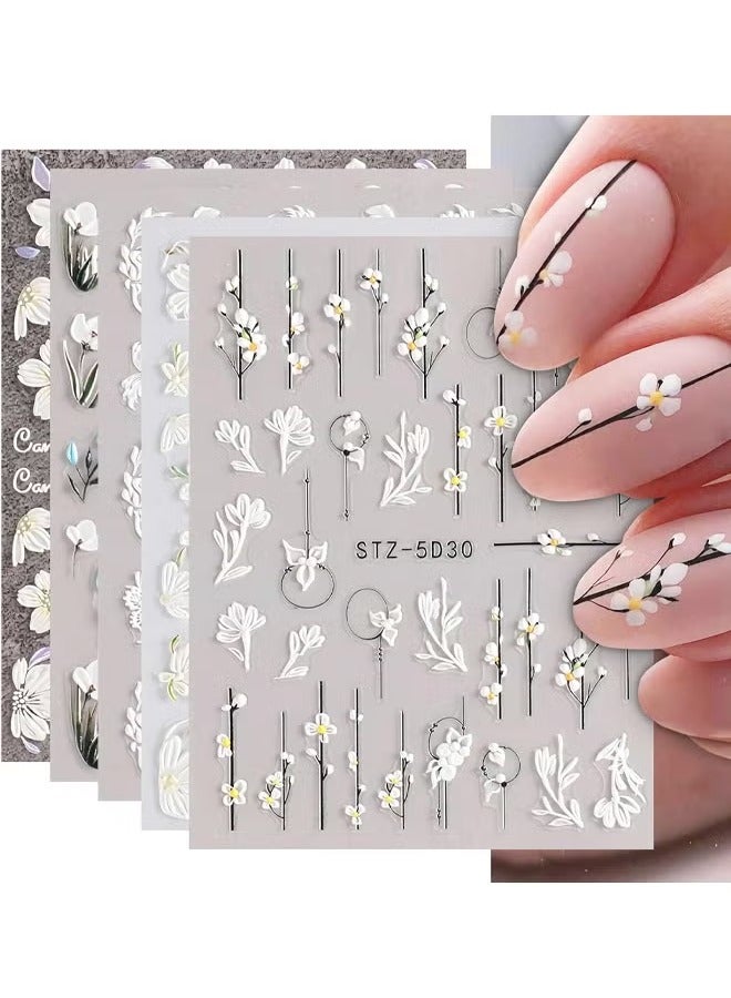 ملصقات أظافر زهرية خماسية الأبعاد مكونة من 5 أوراق نقش زهور ذاتية اللصق مستلزمات فن الأظافر DIY إكسسوارات فنية للأظافر للنساء والفتيات - Image 1
