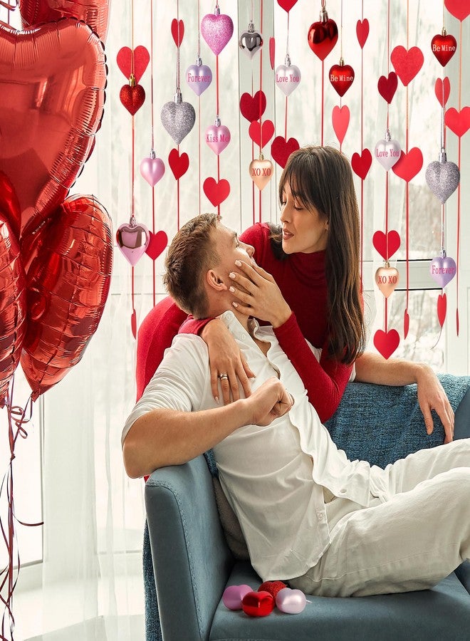 Melisheer 36 Pack Valentine Day Heart Shaped Ornaments Romantic Heart Hanging Baubles Colorful Romantic Glossy Hearts Valentine's Day Decor for Party - Image 5