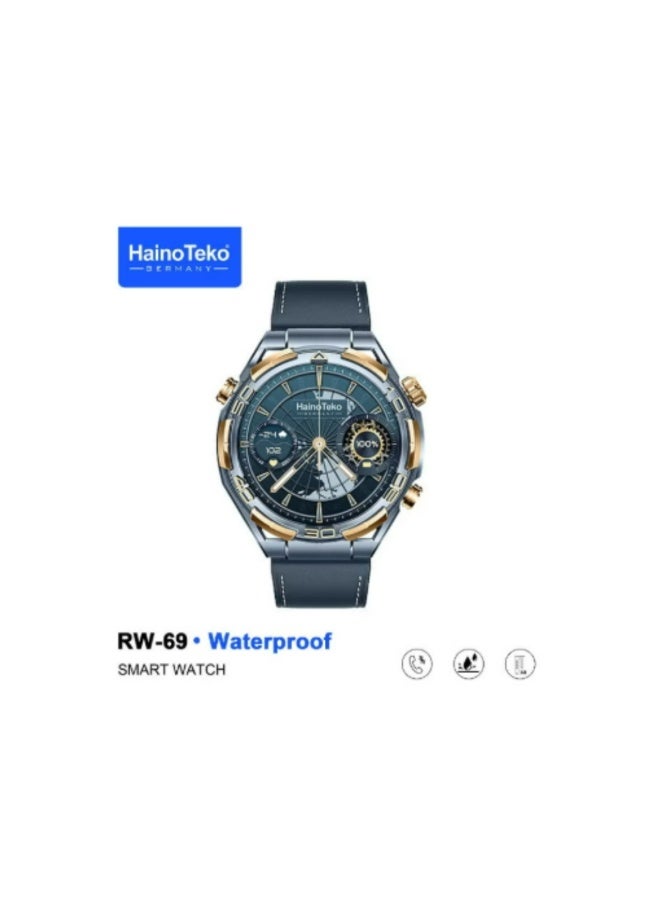 Haino Teko RW-69 Waterproof Smartwatch with 1GB Built-in Storage 10-Day Battery AMOLED Display and 3 Pair Straps Designed for Men-Blue - Image 3