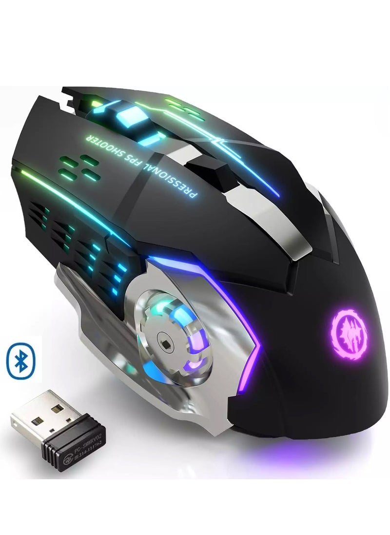 T2 - Wireless, Bluetooth  Gaming Mouse RGB Rechargeable, 6 Buttons & Silent Click for Laptop, Mac OS, PC, Windows - Image 1