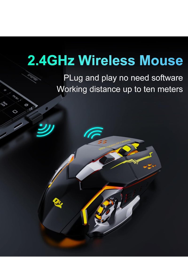 T2 - Wireless, Bluetooth  Gaming Mouse RGB Rechargeable, 6 Buttons & Silent Click for Laptop, Mac OS, PC, Windows - Image 1