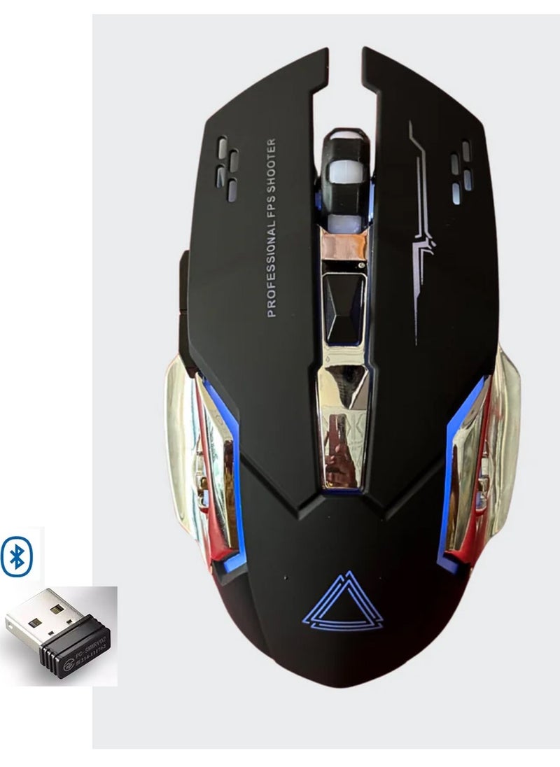 T2 - Wireless, Bluetooth  Gaming Mouse RGB Rechargeable, 6 Buttons & Silent Click for Laptop, Mac OS, PC, Windows - Image 1