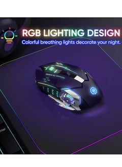 تي2 ماوس ألعاب لاسلكي ، RGB قابل لإعادة الشحن، 6 أزرار ونقرة صامتة لأجهزة الكمبيوتر المحمولة وأجهزة Mac OS وأجهزة الكمبيوتر الشخصية وأجهزة Windows  - Image 2