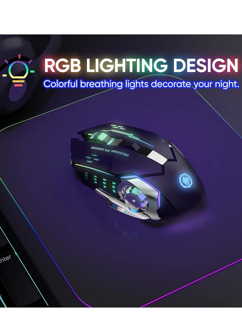 T2 - Wireless, Bluetooth  Gaming Mouse RGB Rechargeable, 6 Buttons & Silent Click for Laptop, Mac OS, PC, Windows - Image 1