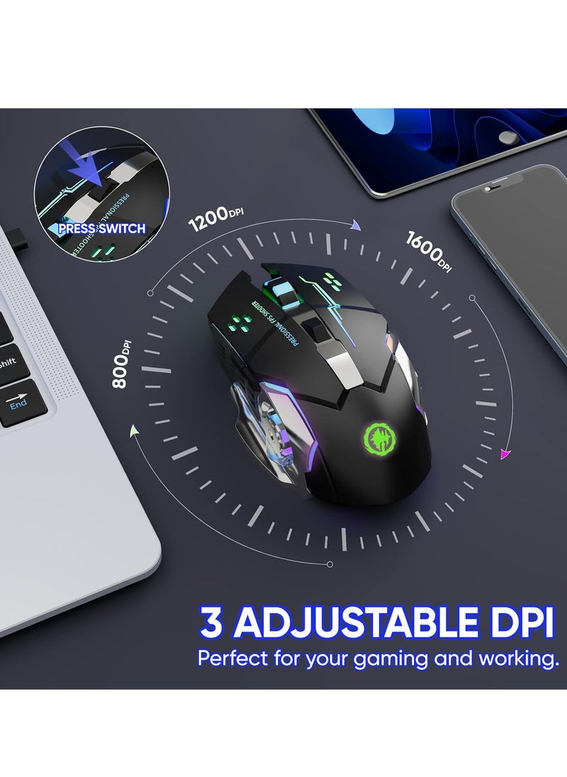T2 - Wireless, Bluetooth  Gaming Mouse RGB Rechargeable, 6 Buttons & Silent Click for Laptop, Mac OS, PC, Windows - Image 1