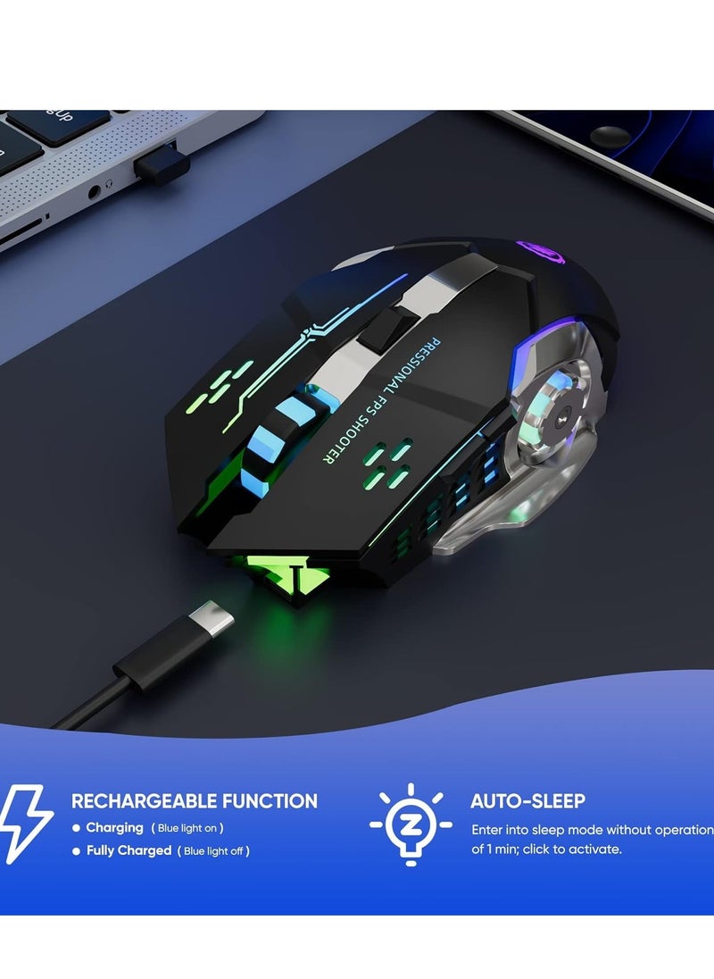 T2 - Wireless, Bluetooth  Gaming Mouse RGB Rechargeable, 6 Buttons & Silent Click for Laptop, Mac OS, PC, Windows - Image 1