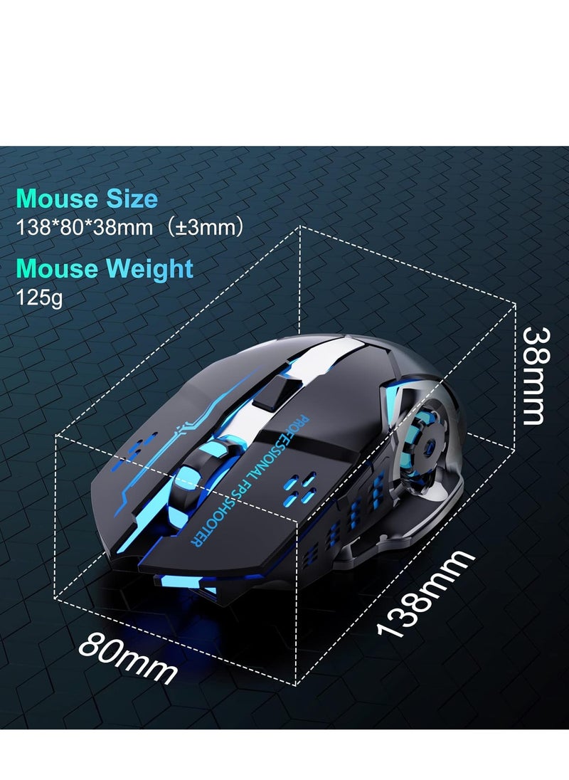 T2 - Wireless, Bluetooth  Gaming Mouse RGB Rechargeable, 6 Buttons & Silent Click for Laptop, Mac OS, PC, Windows - Image 1