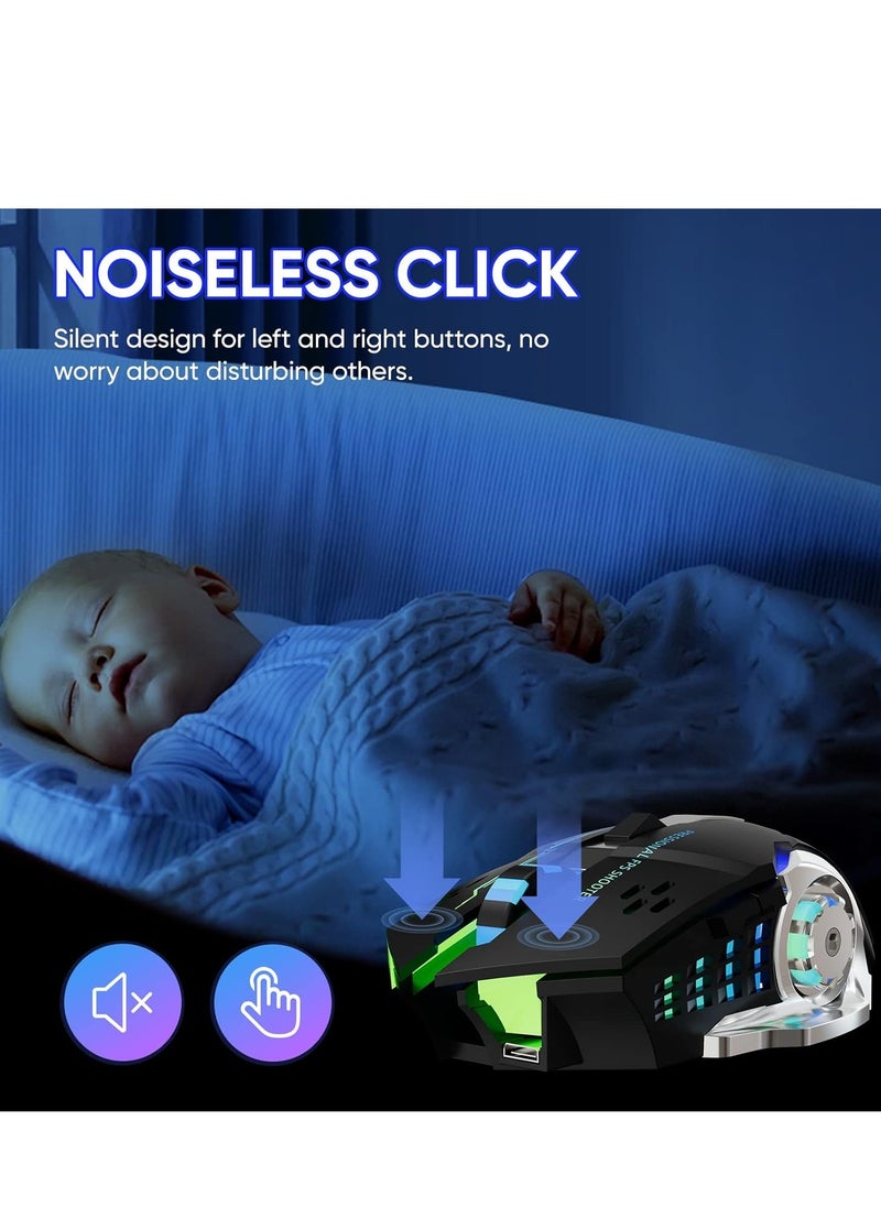 T2 - Wireless, Bluetooth  Gaming Mouse RGB Rechargeable, 6 Buttons & Silent Click for Laptop, Mac OS, PC, Windows - Image 1