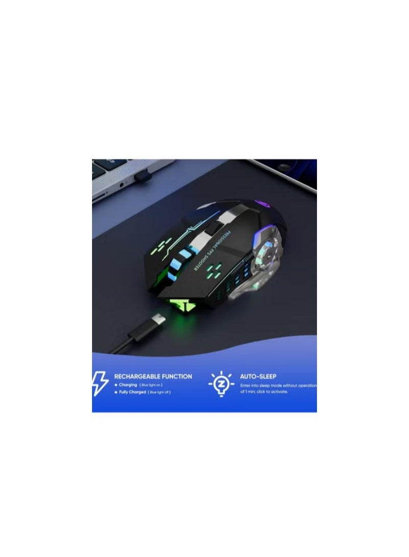 تي2 ماوس ألعاب لاسلكي ، RGB قابل لإعادة الشحن، 6 أزرار ونقرة صامتة لأجهزة الكمبيوتر المحمولة وأجهزة Mac OS وأجهزة الكمبيوتر الشخصية وأجهزة Windows - Image 4