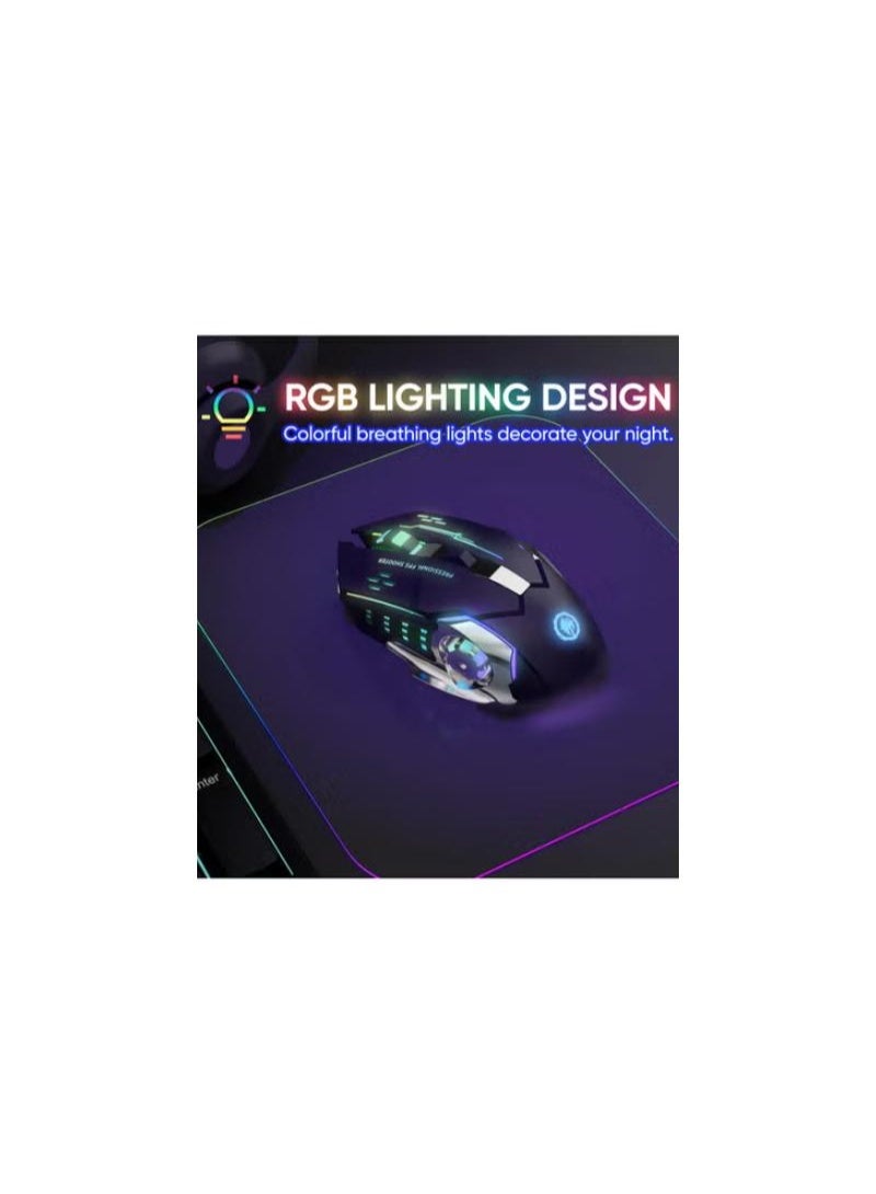 تي2 ماوس ألعاب لاسلكي ، RGB قابل لإعادة الشحن، 6 أزرار ونقرة صامتة لأجهزة الكمبيوتر المحمولة وأجهزة Mac OS وأجهزة الكمبيوتر الشخصية وأجهزة Windows - Image 2