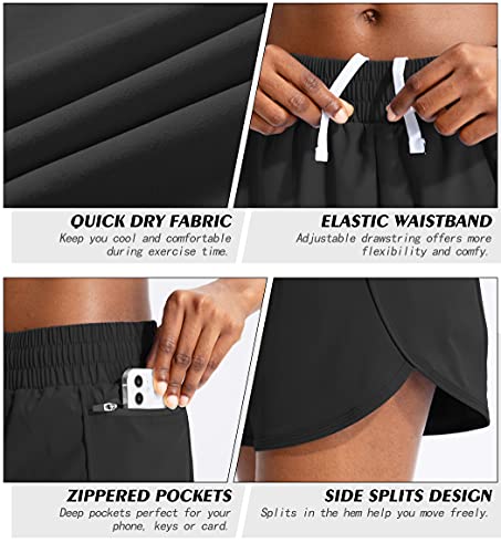 Soothfeel Womens Running Shorts with Zipper Pockets High Waisted Athletic Gym Workout Shorts for Women with Liner Black - Image 4