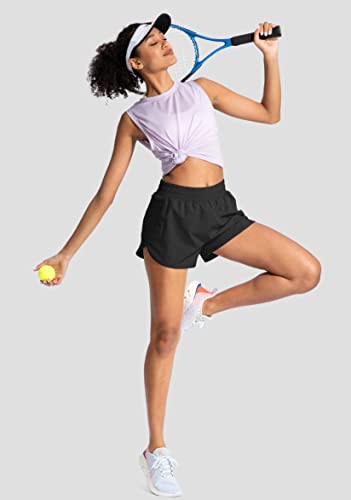 Soothfeel Womens Running Shorts with Zipper Pockets High Waisted Athletic Gym Workout Shorts for Women with Liner Black - Image 5