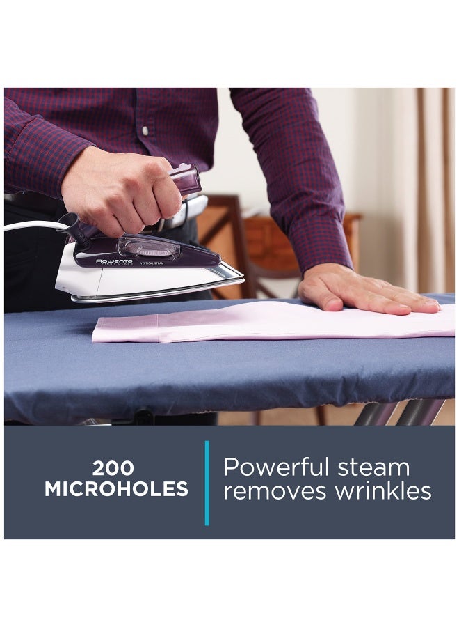 Rowenta Travel Iron Pro Compact Stainless Steel Soleplate Steam Iron For Clothes 200 Microsteam Holes 1000 Watts Ironing Fabric Steamer Dual Voltage Purple Mini Iron Da1560 - Image 3