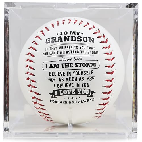 SYNGUCK Personalized Baseball Gift for Grandson from Grandparents - Heartfelt Grandparents to Grandson Baseball with Inspirational Message - Perfect Birthday, Christmas, Graduation Gift for Teenage Boys,Youth - Image 1