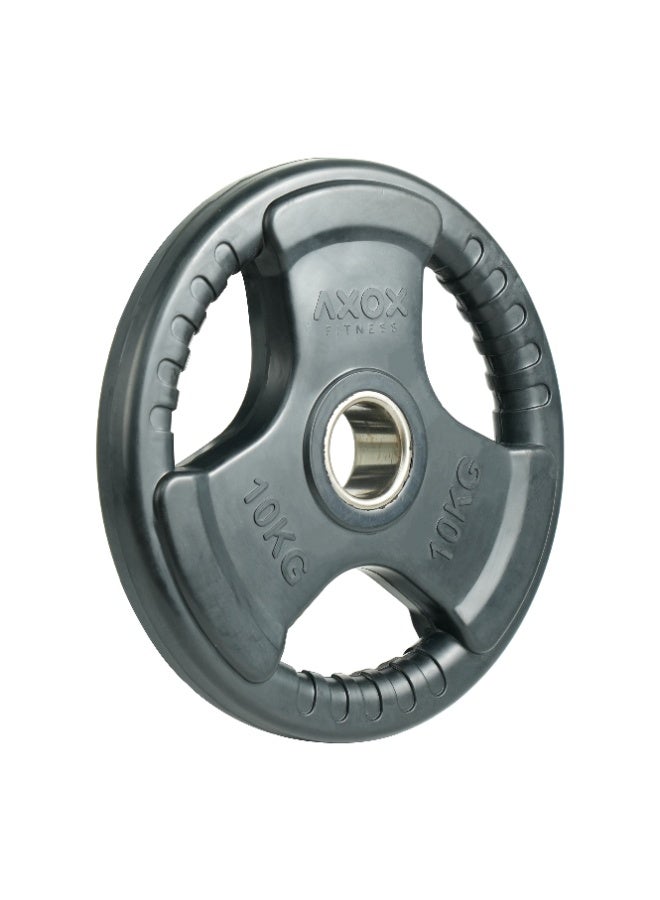 أكسوكس لوحة أوزان مطاطية أكسوك فيتنس 10 كجم – لوحة صالة ألعاب أولمبية، للتدريب على القوة في المنزل والمراكز التجارية، مطلية بالمطاط ومتينة، مزودة بمقابض ثلاثية القبضة - Image 1