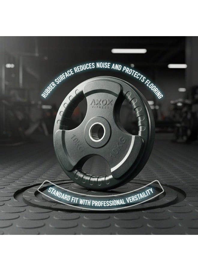 أكسوكس لوحة أوزان مطاطية أكسوك فيتنس 10 كجم – لوحة صالة ألعاب أولمبية، للتدريب على القوة في المنزل والمراكز التجارية، مطلية بالمطاط ومتينة، مزودة بمقابض ثلاثية القبضة - Image 3