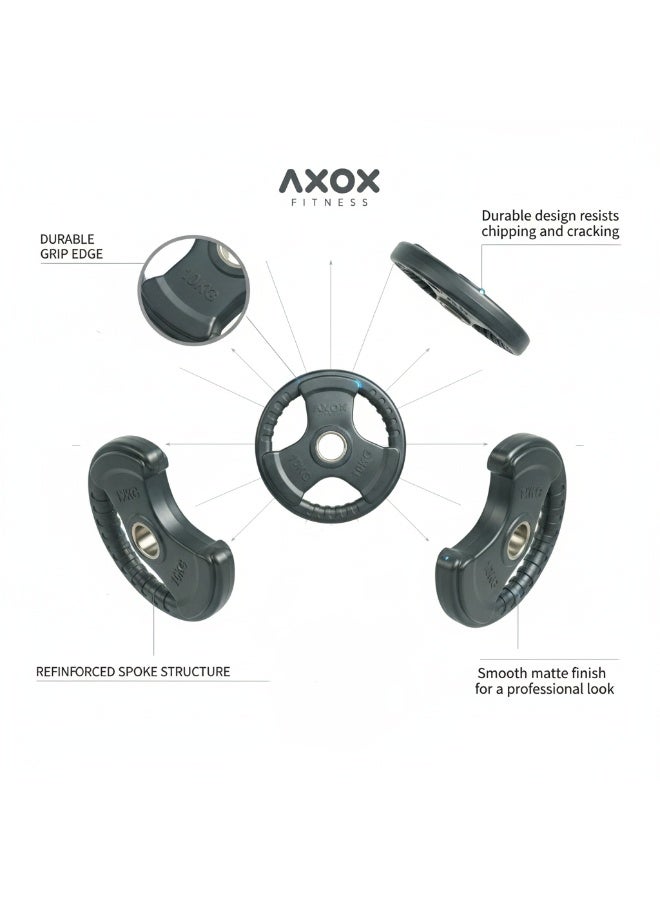 أكسوكس لوحة أوزان مطاطية أكسوك فيتنس 10 كجم – لوحة صالة ألعاب أولمبية، للتدريب على القوة في المنزل والمراكز التجارية، مطلية بالمطاط ومتينة، مزودة بمقابض ثلاثية القبضة - Image 5