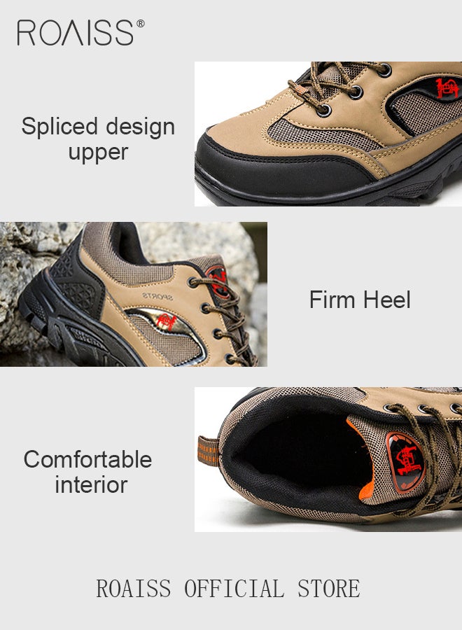 roaiss Plus Size Men's Shoes Lace-Up Round Toe Four Seasons Outdoor Hiking Shoes Waterproof Non-slip Running Sports Shoes Casual Breathable Men's Shoes Durable Work Safety Shoes Brown Low Top Sneaker - Image 2