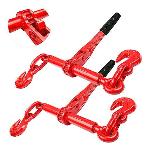 YATOINTO Ratchet Chain Binders 3/8'' - 1/2‘’ | 2 Pack Load Binder with 2 Grab Hooks | Tie Downs for Grade 70 Transport Chain | 9,200 Lbs. Safe Working Load- Heavy Duty Ratchet Binders for Towing - Image 1